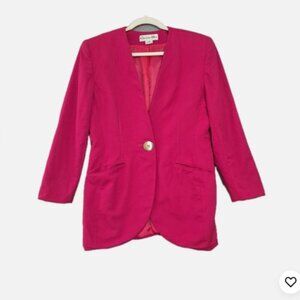 VTG Christian Dior Pink Skirt Suit Blazer Power Suit Gold Button 10 Made In USA